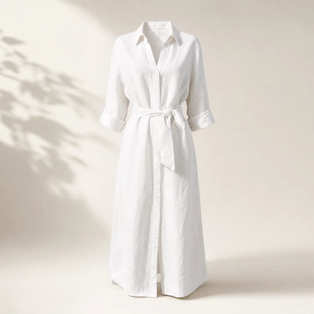 Linen Shirt Dress — White